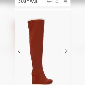 NWT, Just Fab Heeled Wedged Boots, Cameron Over the knee, Luggage, 8.5 Wide